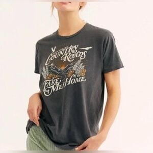 Free People John Denver Country roads print oversized distressed tee